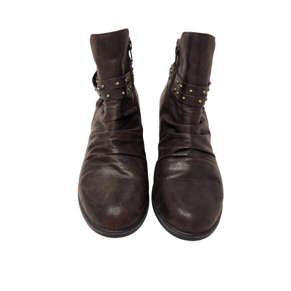 Yuu Marshey Faux Leather Studded Ankle Boots Side Zip Brown Round Toe Size 9 M - Picture 3 of 9